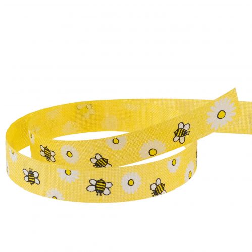 Article Ruban en tissu abeilles jaunes, ruban décoratif, ruban d'été W15mm L20m