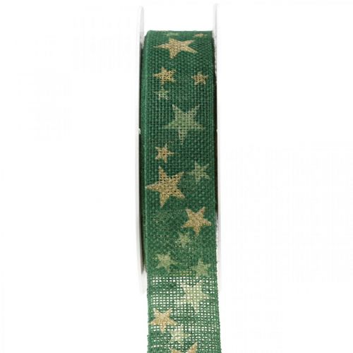 Floristik24 Ruban cadeau noeud ruban avec étoiles vert or 25mm 15m