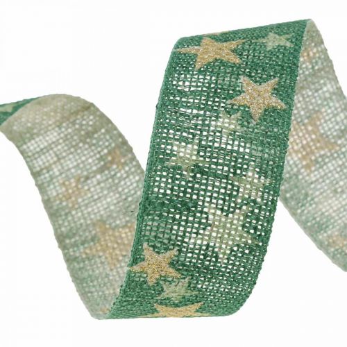 Floristik24 Ruban cadeau noeud ruban avec étoiles vert or 25mm 15m