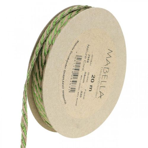 Floristik24 Ruban déco lin vert, naturel 4mm ruban cadeau ruban décoratif 20m