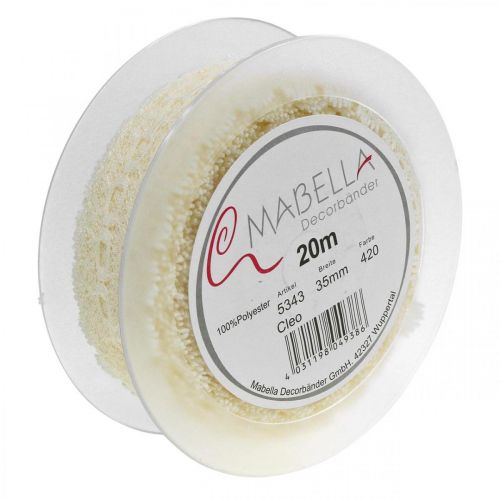Article Ruban Dentelle Décoration Mariage Romantique Blanc Crème W35mm L20m