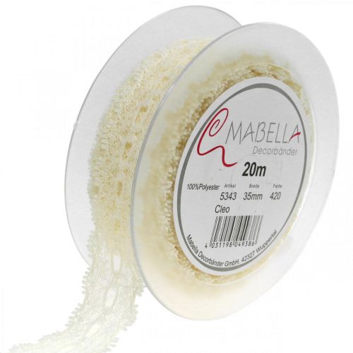 Article Ruban Dentelle Décoration Mariage Romantique Blanc Crème W35mm L20m