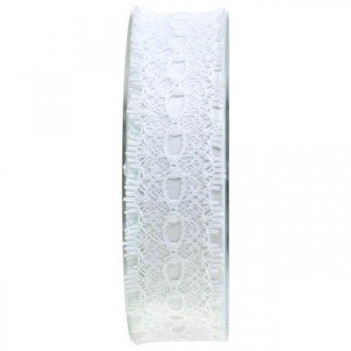 Floristik24 Ruban avec dentelle, décoration mariage, ruban déco Blanc W35mm L20m