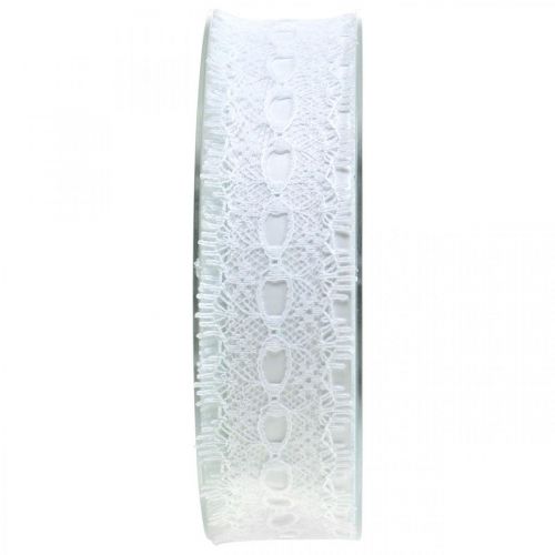 Floristik24 Ruban avec dentelle, décoration mariage, ruban déco Blanc W35mm L20m