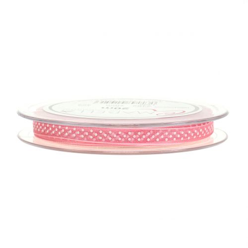 Floristik24 Ruban déco à pois rose 7mm L20m