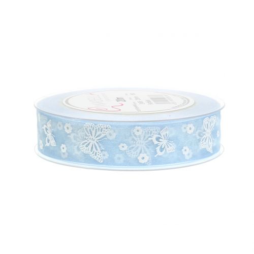 Floristik24 Ruban organza papillon bleu 25mm 20m