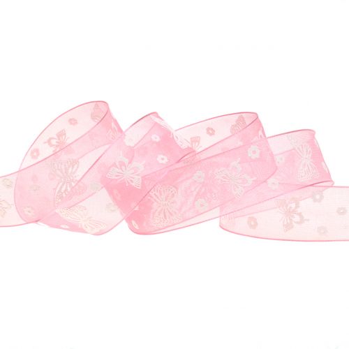 Article Papillon organza ruban vieux rose 25mm 20m