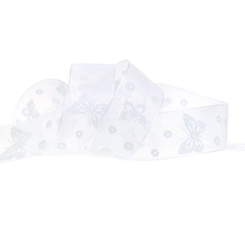 Floristik24 Ruban organza papillon blanc 25mm 20m