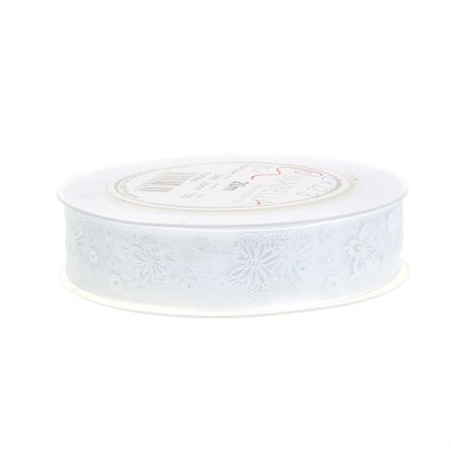 Floristik24 Ruban organza papillon blanc 25mm 20m