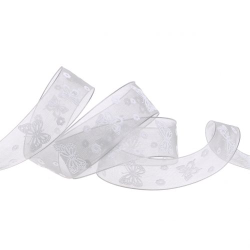 Floristik24 Ruban organza papillon gris 25mm 20m