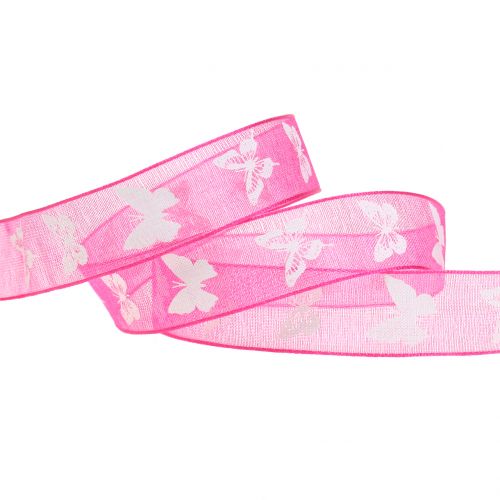Floristik24 Ruban organza papillon rose 15mm 20m