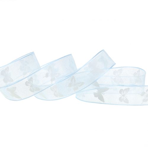 Floristik24 Ruban organza papillon bleu 15mm 20m