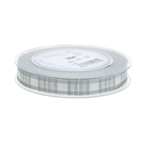 Floristik24 Ruban Déco à carreaux avec bordure en fil gris 15mm L20m