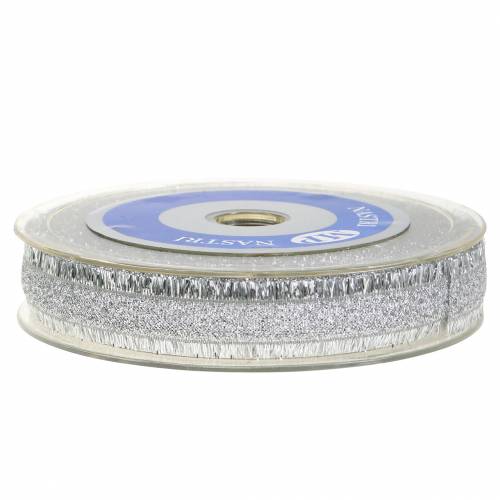 Floristik24 Ruban déco argent à franges 15mm 15m
