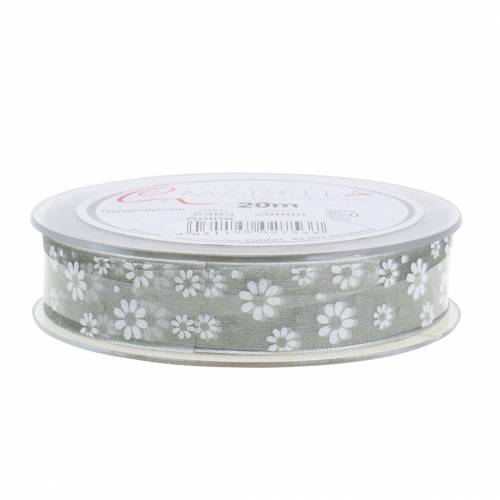 Floristik24 Ruban organza fleurs gris 20mm 20m