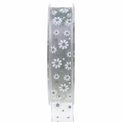 Article Ruban organza fleurs gris 20mm 20m