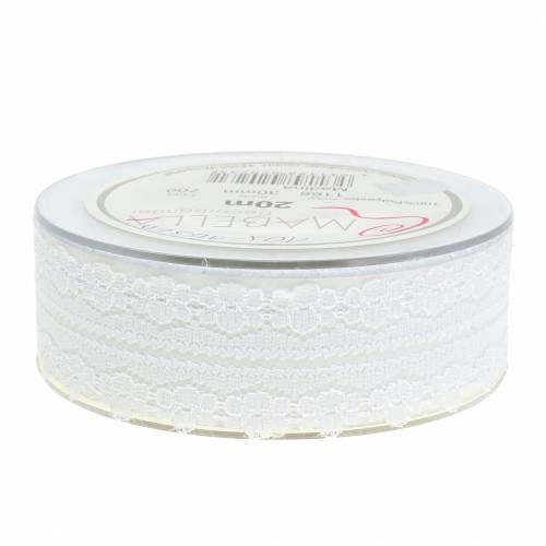 Floristik24 Ruban dentelle ruban décoration blanc 20m 3cm