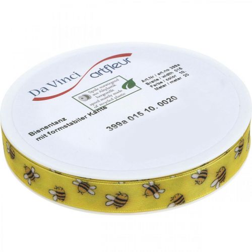 Article Ruban déco jaune printemps, ruban avec abeilles B15mm L20m