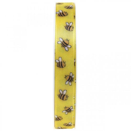 Floristik24 Ruban déco jaune printemps, ruban avec abeilles B15mm L20m