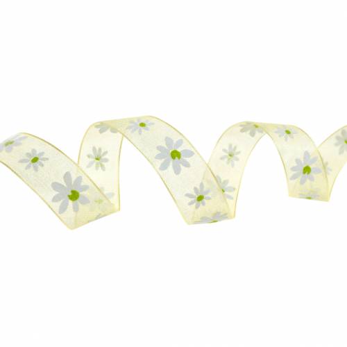 Article Ruban organza fleurs jaunes 15mm ruban de tissu ruban décoratif décoration d&#39;été 20m