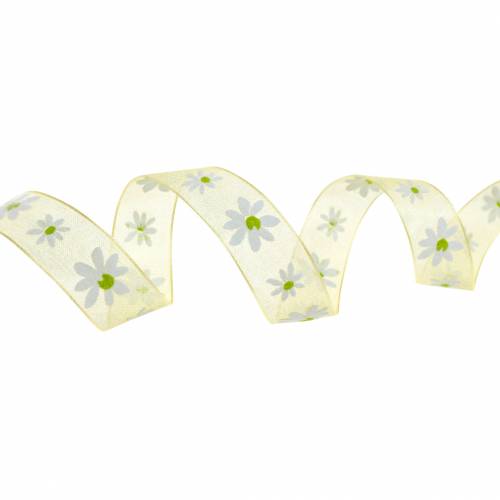 Floristik24 Ruban organza fleurs jaunes 15mm ruban de tissu ruban décoratif décoration d&#39;été 20m