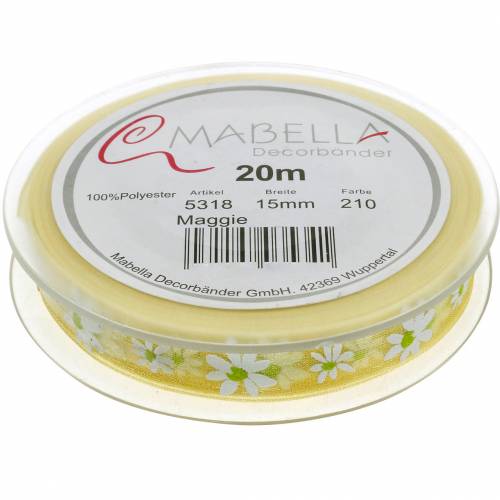 Floristik24 Ruban organza fleurs jaunes 15mm ruban de tissu ruban décoratif décoration d&#39;été 20m