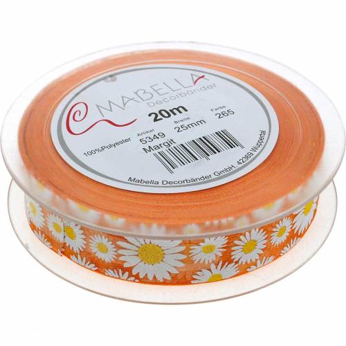 Floristik24 Ruban organza orange avec fleurs 25mm ruban décoratif ruban décoratif 20m