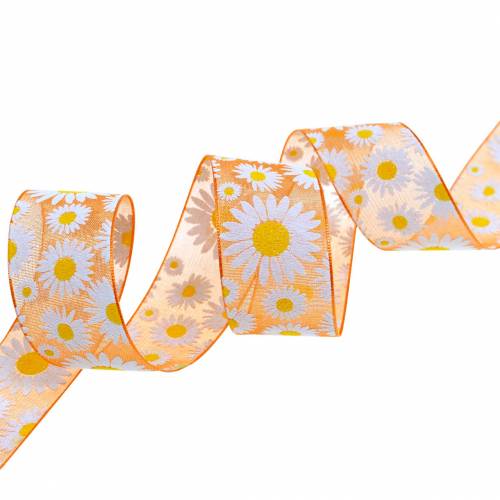 Floristik24 Ruban organza orange avec fleurs 25mm ruban décoratif ruban décoratif 20m