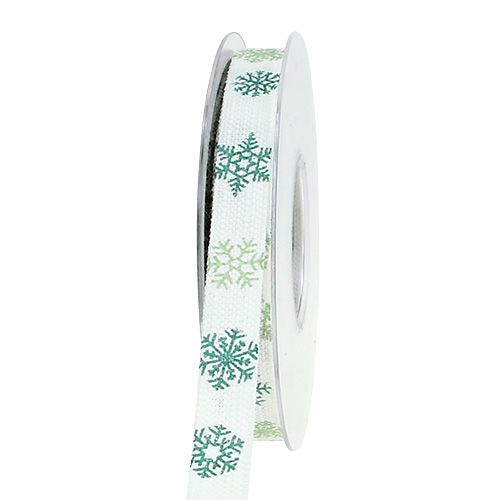 Ruban décoratif avec des flocons de neige blanc, vert 15mm 15m