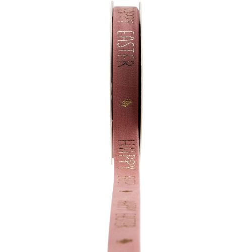 Floristik24 Ruban de velours Ruban décoratif Joyeuses Pâques rose 15mm 5m