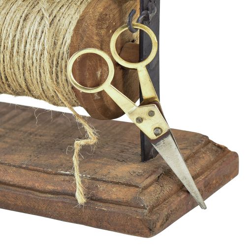 Article Distributeur bois fonte porte fil ciseaux jute L27,5cm