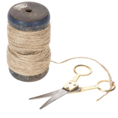 Article Bobine de ruban en jute avec ciseaux Ø5cm H8cm 2 pièces
