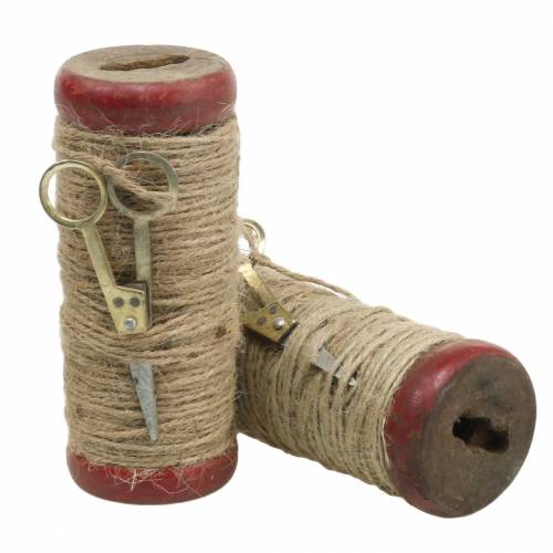 Article Bobine de fil avec ciseaux déco Ø6,5cm H15cm 2pcs style vintage