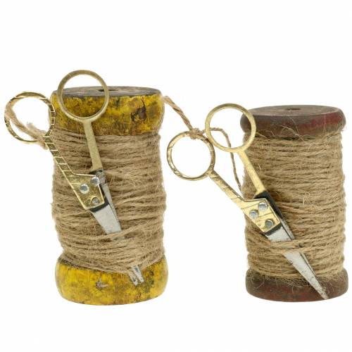 Floristik24 Bobine de ruban ruban de jute avec des ciseaux Ø5cm H8cm 2pcs