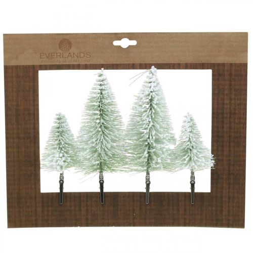 Pince de décoration de Noël sapin enneigé vert H13 / 19cm 4pcs