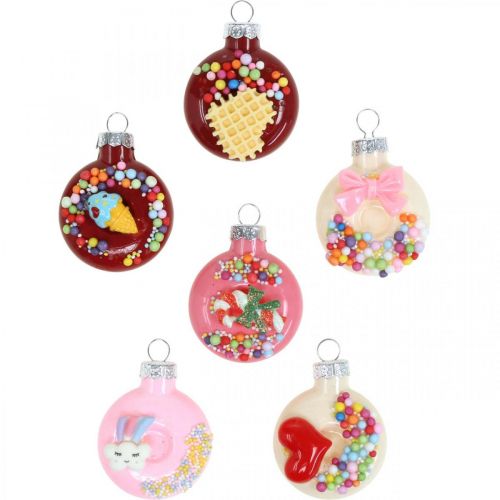 Floristik24 Beignets pendentif arbre, décoration en verre, mélange de décoration d'arbre de Noël H4.5cm verre véritable 6pcs
