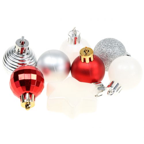 Article Décoration sapin mix rouge, blanc, argent Ø3cm 33pcs