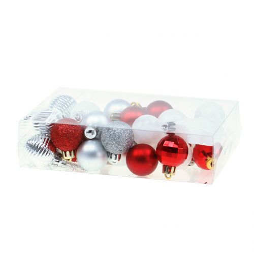 Article Décoration sapin mix rouge, blanc, argent Ø3cm 33pcs