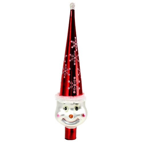 Figurine en haut d&#39;arbre bonhomme de neige 30 cm rouge, blanc