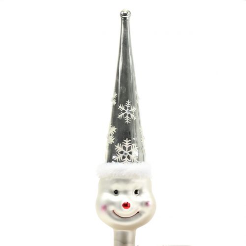 Floristik24 Bonhomme de neige en verre au sommet du sapin 30cm