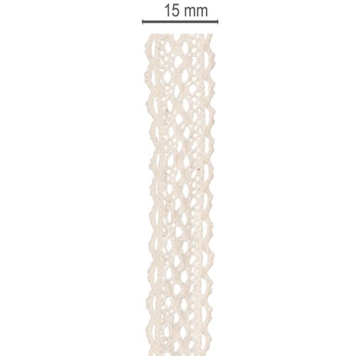 Ruban de dentelle en coton pour la décoration et les travaux manuels, 15 mm de large, 10 m de long | Floristik24.be