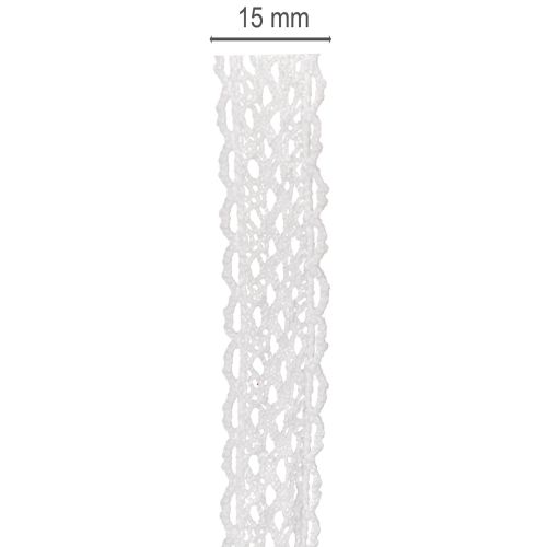 Ruban de dentelle en coton, ruban décoratif fin pour les loisirs créatifs, 15 mm de large, 10 m de long | Floristik24.be