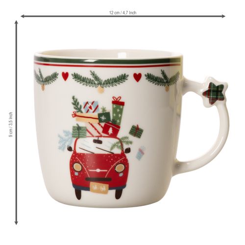 Mug en céramique à motif de Noël, voiture et cadeaux, 9 cm | Floristik24.be