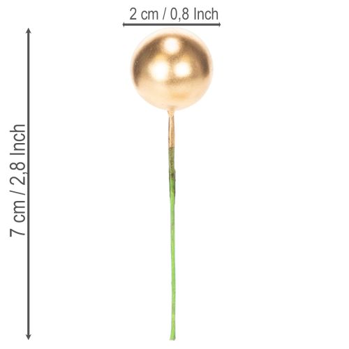 Boules artificielles dorées sur fil de fer pour compositions festives, 2 cm, 48 pièces | Floristik24.be