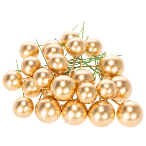 Boules artificielles dorées sur fil de fer pour compositions festives, 2 cm, 48 pièces | Floristik24.be