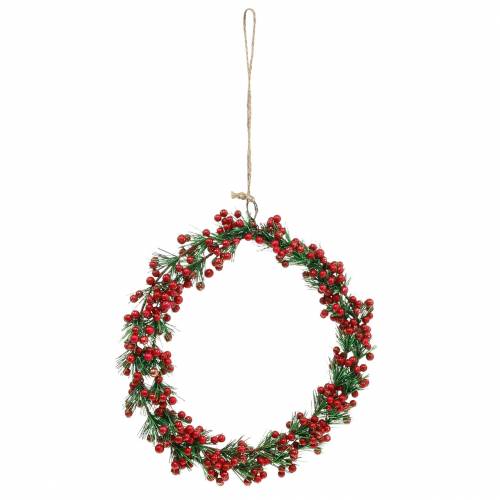 Floristik24 Couronne de baies artificielles vertes, rouges pailletées Ø18cm