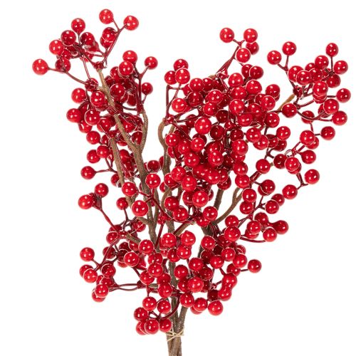 Branche de houx artificielle à baies rouges, branche décorative pour vases, 47 cm, lot de 3