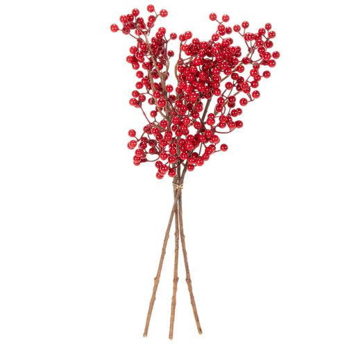 Branche de houx artificielle à baies rouges, branche décorative pour vases, 47 cm, lot de 3 | Floristik24.be