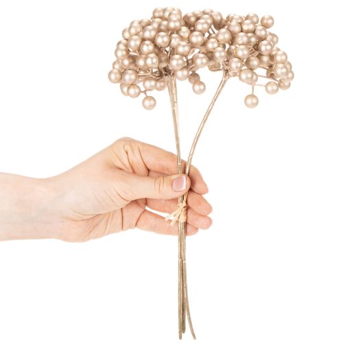 Branche de baies artificielles, décoration couleur champagne, 28 cm, lot de 3 | Floristik24.be