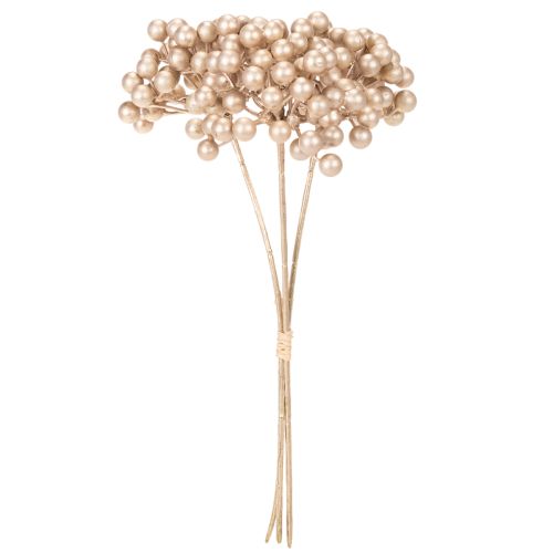 Branche de baies artificielles, décoration couleur champagne, 28 cm, lot de 3 | Floristik24.be